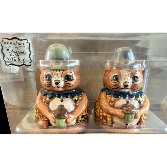 New Johanna Parker Squirrel‎ Corn Cob Acorn Salt & Pepper Shakers Thanksgiving - Picture 2 of 3